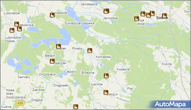 mapa Konradów gmina Sośnie, Konradów gmina Sośnie na mapie Targeo