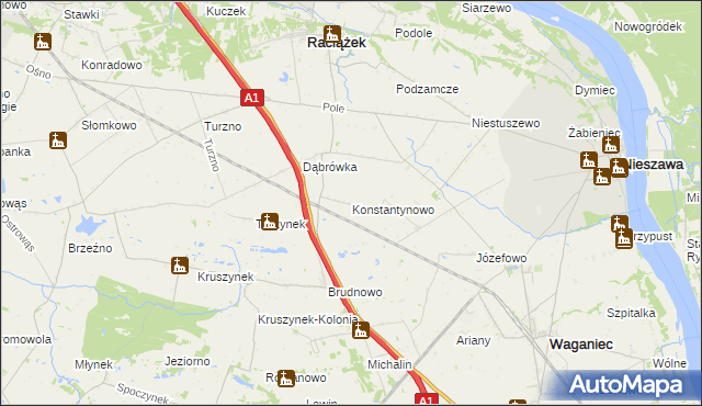 mapa Konstantynowo gmina Waganiec, Konstantynowo gmina Waganiec na mapie Targeo