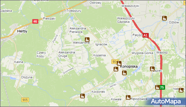 mapa Kopalnia gmina Konopiska, Kopalnia gmina Konopiska na mapie Targeo