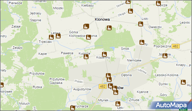 mapa Kopaniny gmina Lututów, Kopaniny gmina Lututów na mapie Targeo