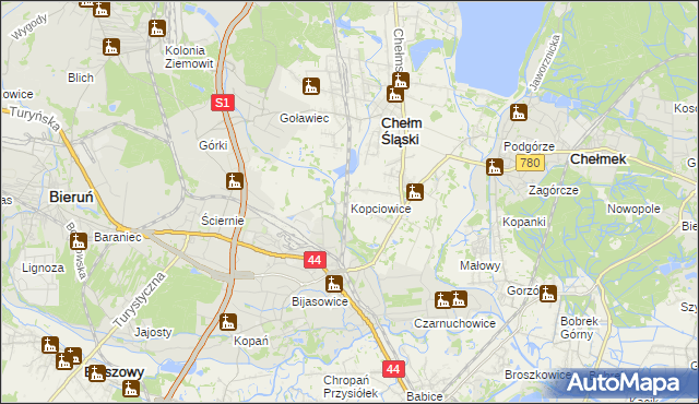 mapa Kopciowice, Kopciowice na mapie Targeo
