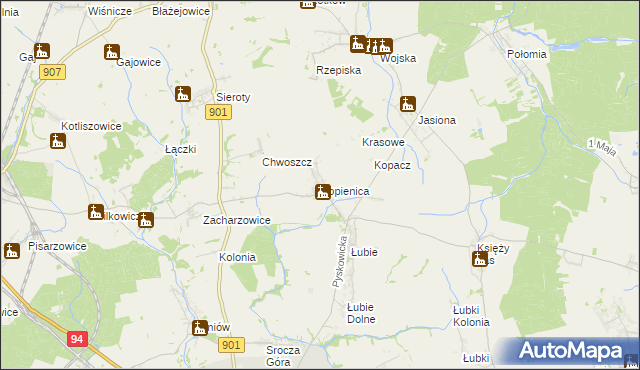 mapa Kopienica, Kopienica na mapie Targeo