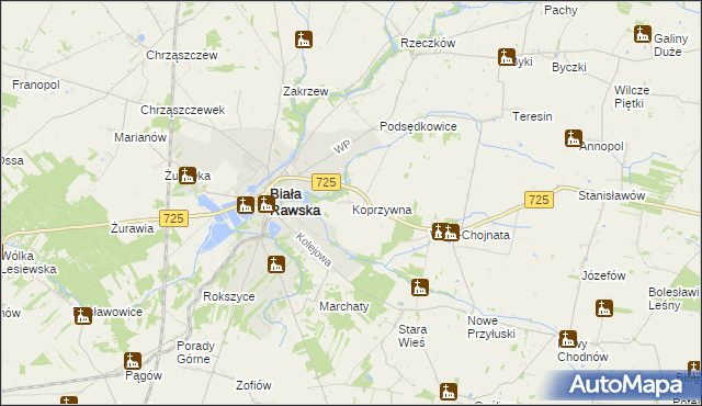 mapa Koprzywna, Koprzywna na mapie Targeo