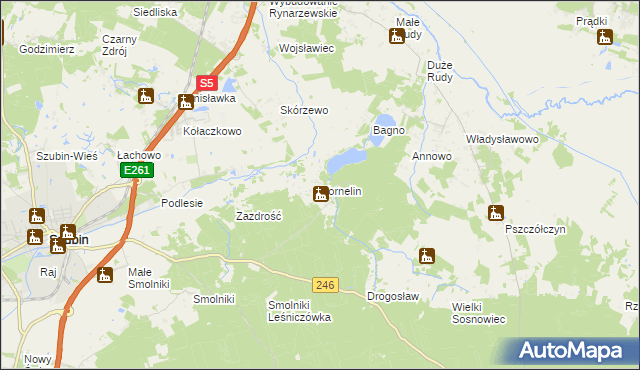 mapa Kornelin gmina Szubin, Kornelin gmina Szubin na mapie Targeo