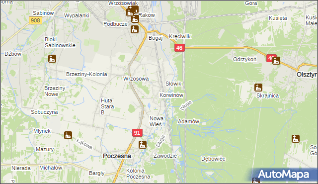 mapa Korwinów, Korwinów na mapie Targeo