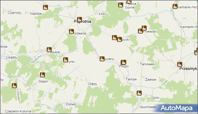 mapa Koryciany, Koryciany na mapie Targeo