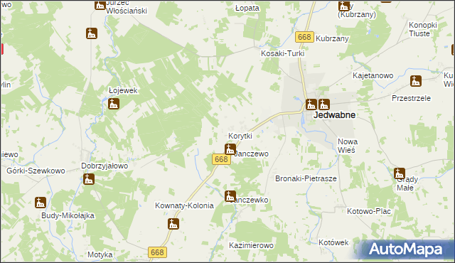 mapa Korytki gmina Jedwabne, Korytki gmina Jedwabne na mapie Targeo