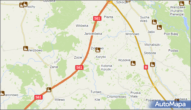 mapa Korytki gmina Raczki, Korytki gmina Raczki na mapie Targeo
