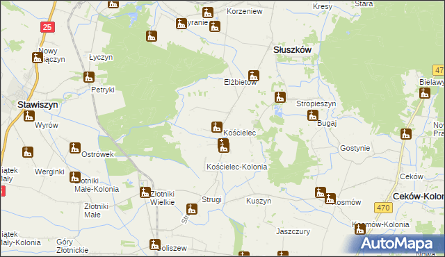 mapa Kościelec gmina Mycielin, Kościelec gmina Mycielin na mapie Targeo