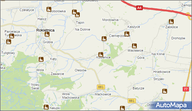mapa Kosienice, Kosienice na mapie Targeo