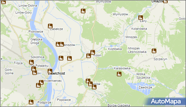 mapa Kosin gmina Annopol, Kosin gmina Annopol na mapie Targeo