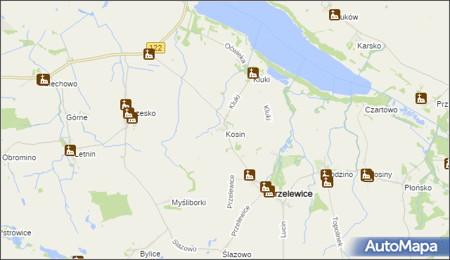 mapa Kosin gmina Przelewice, Kosin gmina Przelewice na mapie Targeo