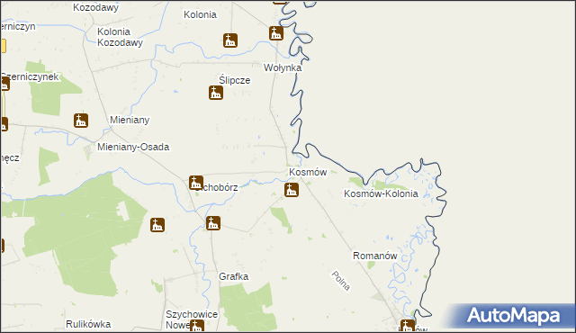 mapa Kosmów gmina Hrubieszów, Kosmów gmina Hrubieszów na mapie Targeo