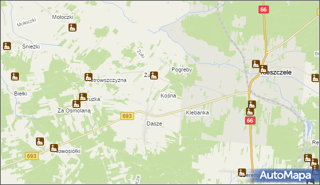 mapa Kośna, Kośna na mapie Targeo