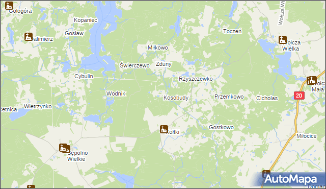 mapa Kosobudy gmina Biały Bór, Kosobudy gmina Biały Bór na mapie Targeo