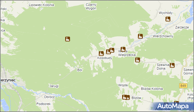 mapa Kosobudy gmina Zwierzyniec, Kosobudy gmina Zwierzyniec na mapie Targeo