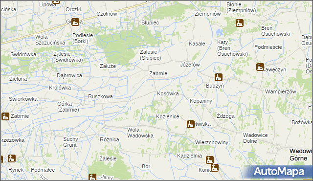 mapa Kosówka gmina Wadowice Górne, Kosówka gmina Wadowice Górne na mapie Targeo