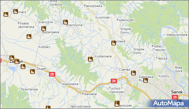 mapa Kostarowce, Kostarowce na mapie Targeo