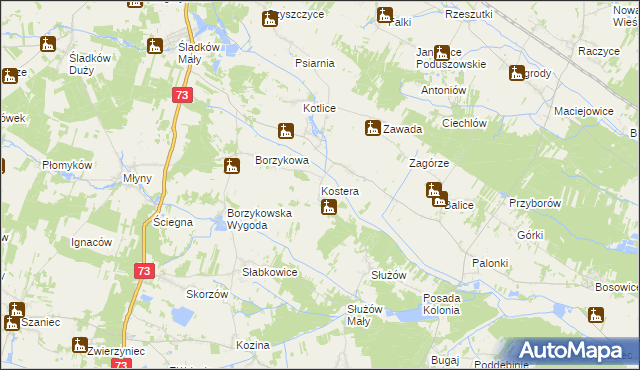 mapa Kostera, Kostera na mapie Targeo
