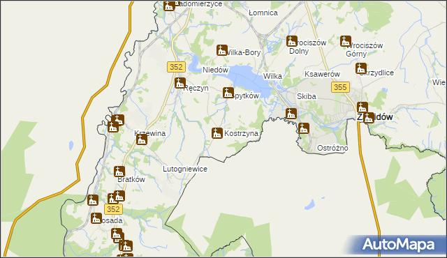 mapa Kostrzyna gmina Zgorzelec, Kostrzyna gmina Zgorzelec na mapie Targeo