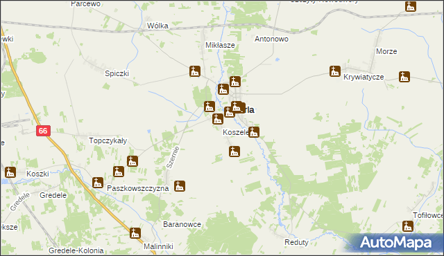 mapa Koszele, Koszele na mapie Targeo