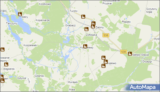 mapa Koszelewy, Koszelewy na mapie Targeo