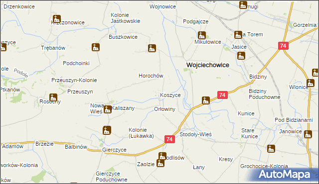 mapa Koszyce gmina Wojciechowice, Koszyce gmina Wojciechowice na mapie Targeo