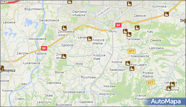 mapa Koszyce Małe, Koszyce Małe na mapie Targeo