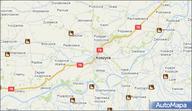 mapa Koszyce powiat proszowicki, Koszyce powiat proszowicki na mapie Targeo
