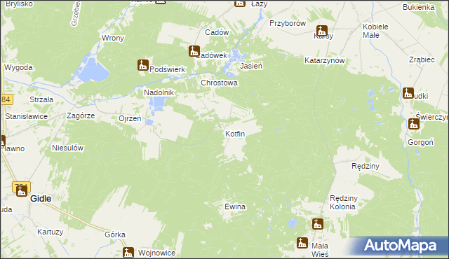 mapa Kotfin gmina Gidle, Kotfin gmina Gidle na mapie Targeo