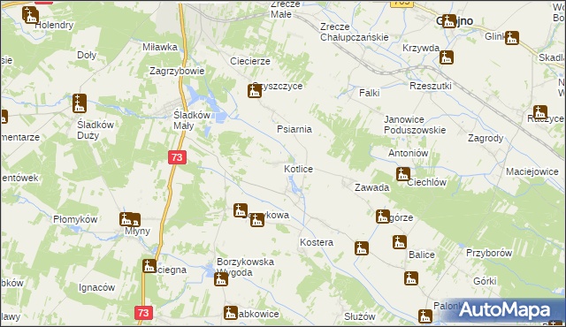 mapa Kotlice gmina Chmielnik, Kotlice gmina Chmielnik na mapie Targeo