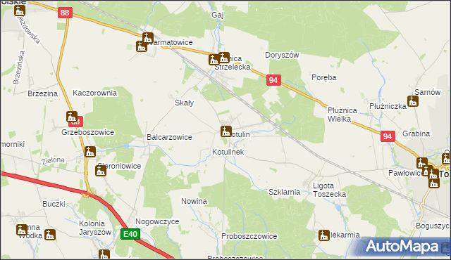 mapa Kotulin gmina Toszek, Kotulin gmina Toszek na mapie Targeo