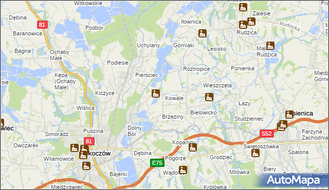 mapa Kowale gmina Skoczów, Kowale gmina Skoczów na mapie Targeo
