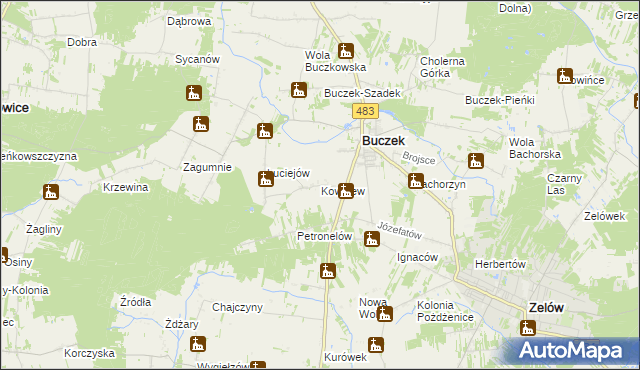 mapa Kowalew gmina Buczek, Kowalew gmina Buczek na mapie Targeo