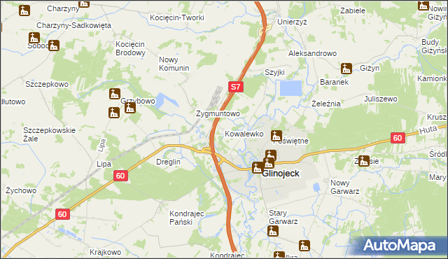 mapa Kowalewko gmina Glinojeck, Kowalewko gmina Glinojeck na mapie Targeo