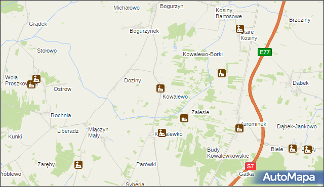 mapa Kowalewo gmina Wiśniewo, Kowalewo gmina Wiśniewo na mapie Targeo