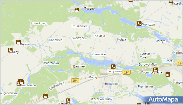 mapa Kowalskie gmina Pobiedziska, Kowalskie gmina Pobiedziska na mapie Targeo