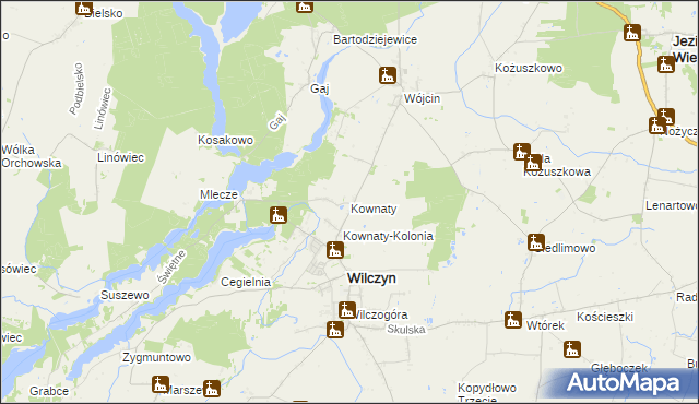 mapa Kownaty gmina Wilczyn, Kownaty gmina Wilczyn na mapie Targeo