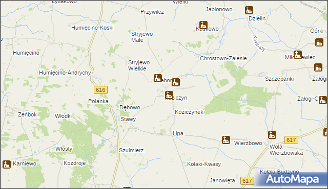 mapa Koziczyn gmina Regimin, Koziczyn gmina Regimin na mapie Targeo