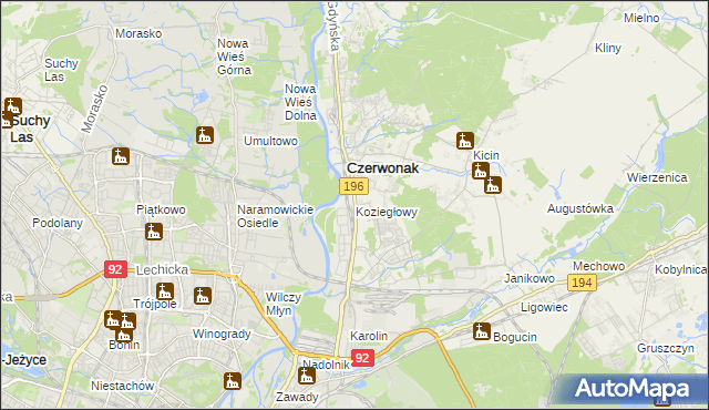 mapa Koziegłowy gmina Czerwonak, Koziegłowy gmina Czerwonak na mapie Targeo