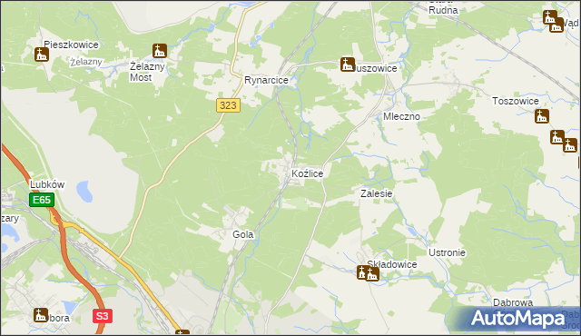 mapa Koźlice gmina Rudna, Koźlice gmina Rudna na mapie Targeo