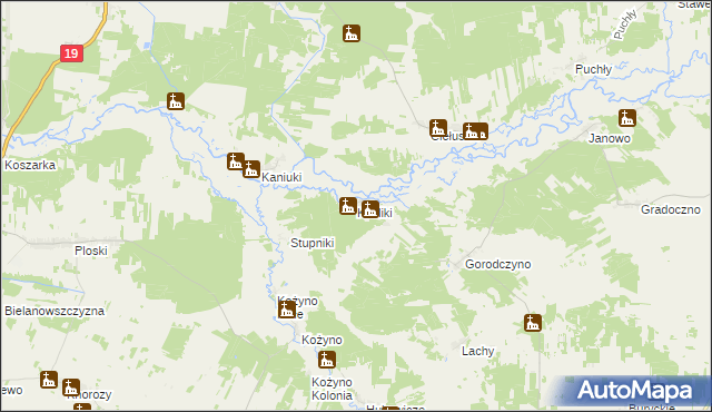 mapa Koźliki gmina Narew, Koźliki gmina Narew na mapie Targeo