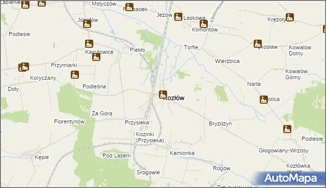 mapa Kozłów powiat miechowski, Kozłów powiat miechowski na mapie Targeo