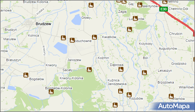 mapa Koźmin gmina Brudzew, Koźmin gmina Brudzew na mapie Targeo