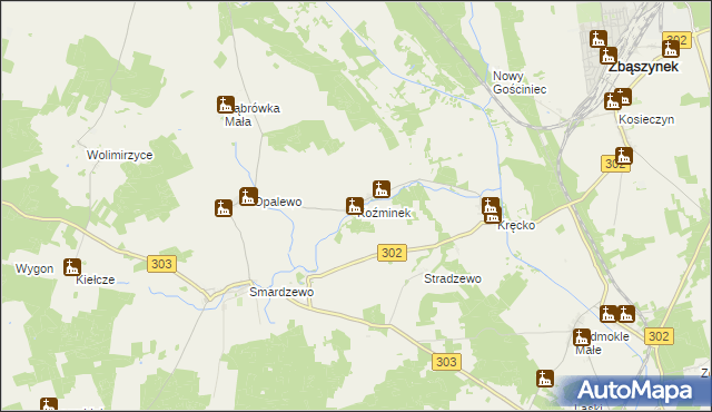 mapa Koźminek gmina Szczaniec, Koźminek gmina Szczaniec na mapie Targeo