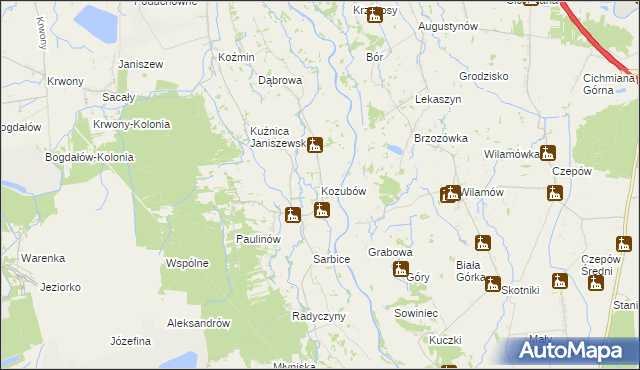 mapa Kozubów gmina Brudzew, Kozubów gmina Brudzew na mapie Targeo