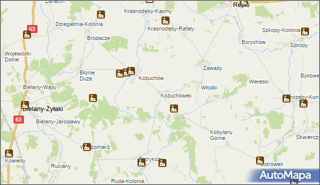 mapa Kożuchówek, Kożuchówek na mapie Targeo