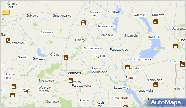 mapa Krajanki, Krajanki na mapie Targeo