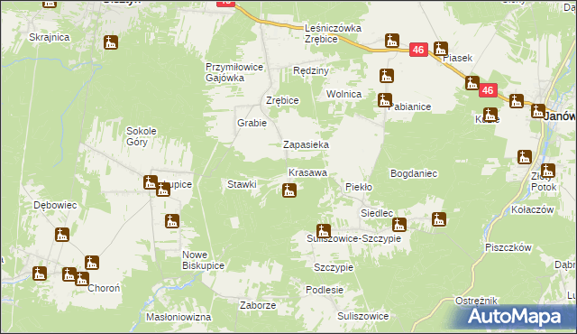 mapa Krasawa, Krasawa na mapie Targeo
