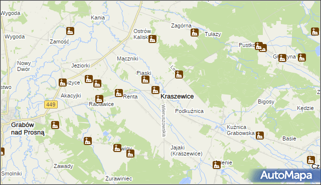 mapa Kraszewice powiat ostrzeszowski, Kraszewice powiat ostrzeszowski na mapie Targeo